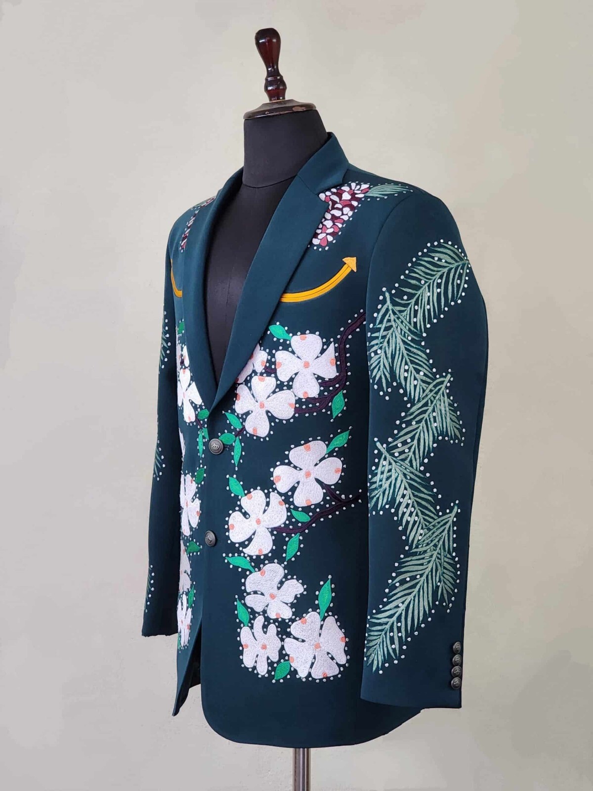 Pre-owned Art Men 2pc Bespoke Floral Embroidered Smiley Pockets Nudie Western Suit Outfits In Blue