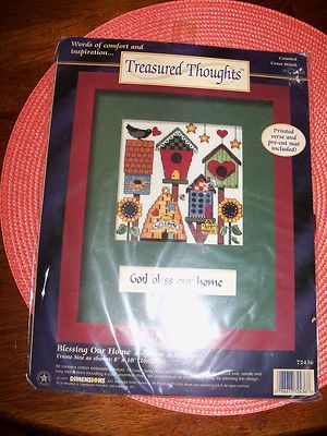 TREASURED THOUGHTS ''GOD BLESS OUR HOME'' COUNTED CROSS STITCH KIT NEW
