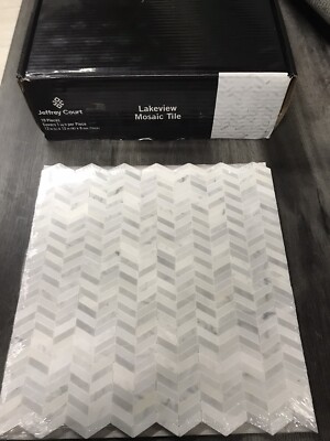 Box Of 10 Lakeview White Chevron Marble Wall and Floor Mosaic Tile Jeffrey Court