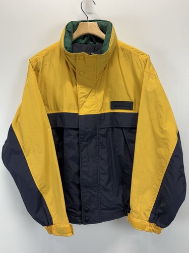 Vtg Eddie Bauer Jacket Sz Large Mens Yellow Navy Colorblock
