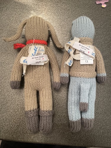 BLABLA | NWT Set Of 2 Hand Knit Rattle Dolls Sardine & Pierre Toys Mini 8&rdquo;