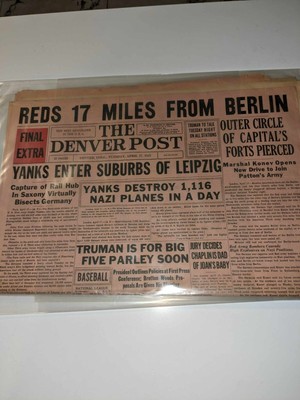 Old Newspaper: 4-17-1945 Reds 17 Miles from Berlin/ Yanks Enter Suburbs of Leipz