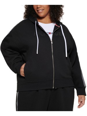 

TOMMY HILFIGER SPORT Женский черный свитшот с капюшоном на молнии и рукавами Plus