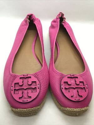 Tory Burch Joy Tumbled Fuchsia Calf Leather Espadrille Flats Size 11M NEW!