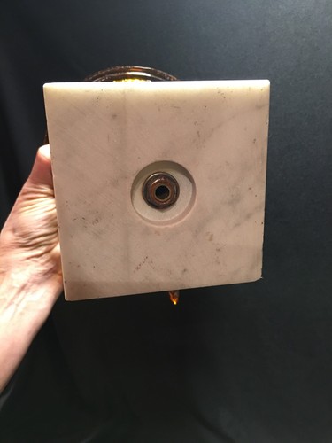 Vintage Amber Footed Candy Dish Compote With Lid Brass Marble Base Glass Prisms