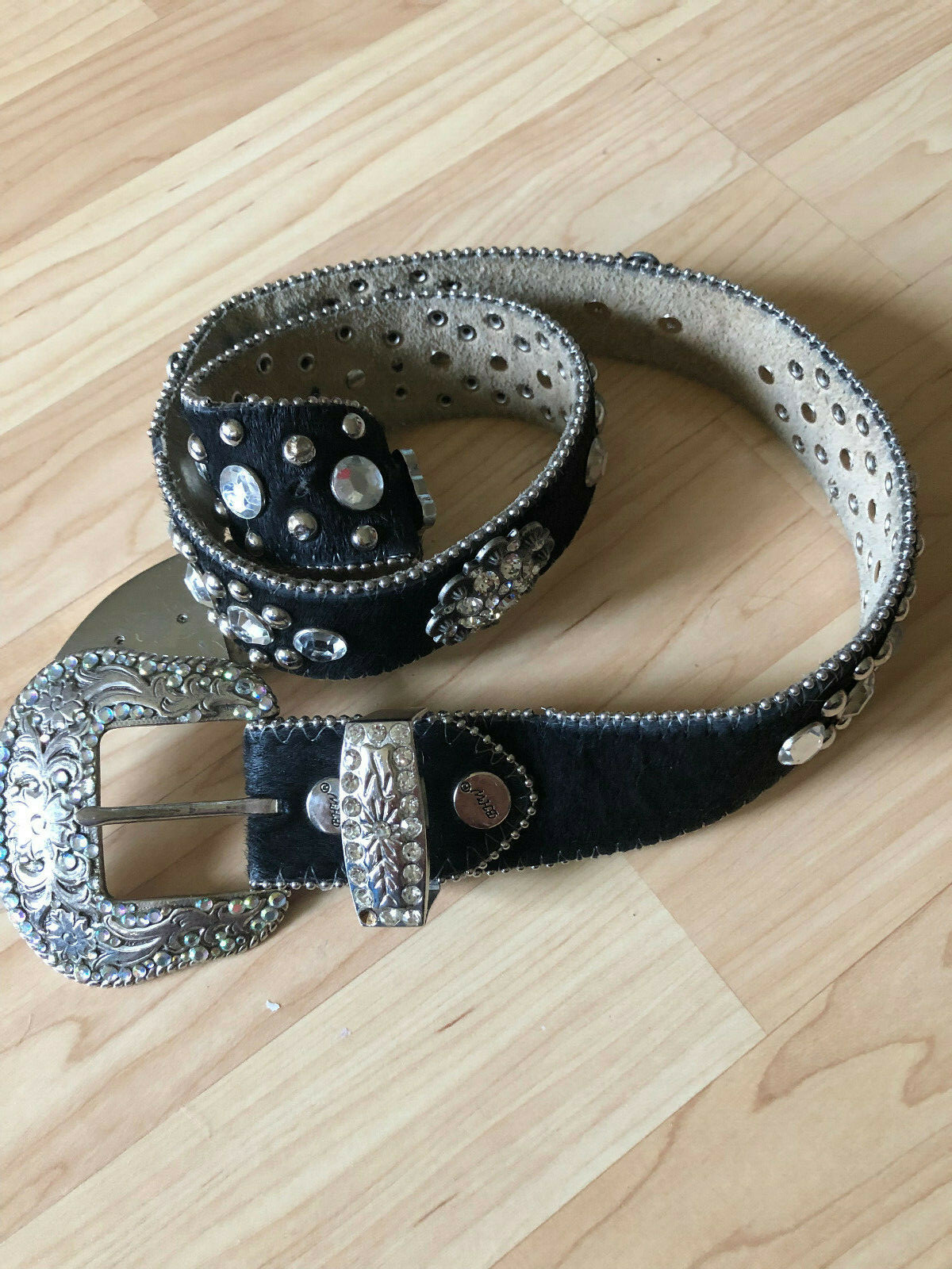 BHW Crystal Cross Concho Studded Western Leather Hair-On