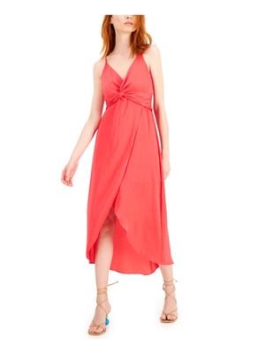 BAR III Womens Twist Front Spaghetti Strap Midi Faux Wrap Dress