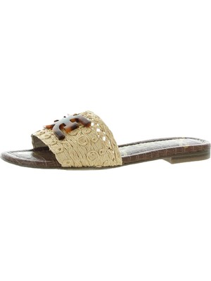 

SAM EDELMAN Женские шлепанцы без шнуровки с круглым носком и бежевым логотипом из рафии, размер 9 м, Бежевый, H0227F1