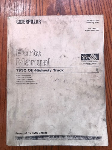 CATERPILLAR Parts Manual 793C Off-Highway Truck SEBP3022 Volume 1 & 2 Rare Set