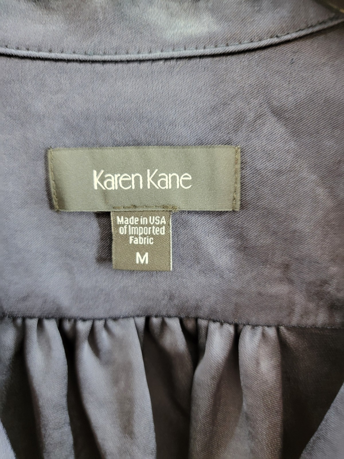 Karen Kane Shirred Blouse Women's M Navy Solid Collared Long Sleeve Button Front - Picture 16 of 18