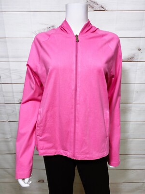 Danskin Womens Hoodie Size L Pink Full Zip Pockets Stretch Long Sleeve
