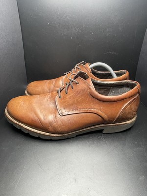 Rockport Mens 9 Leather Oxford Dress Shoes Brown Lace Up Round Work