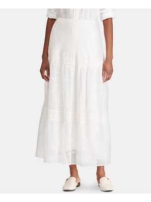 

RALPH LAUREN Женская белая кружевная юбка-крестьянка с цветочным принтом, Белый