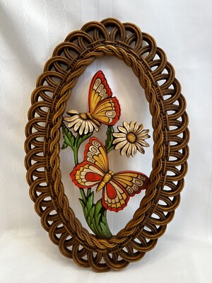 Vintage 1978 COPPERCRAFT Wall Hanging Dart Ind. USA 7512A/B Butterflies Flowers