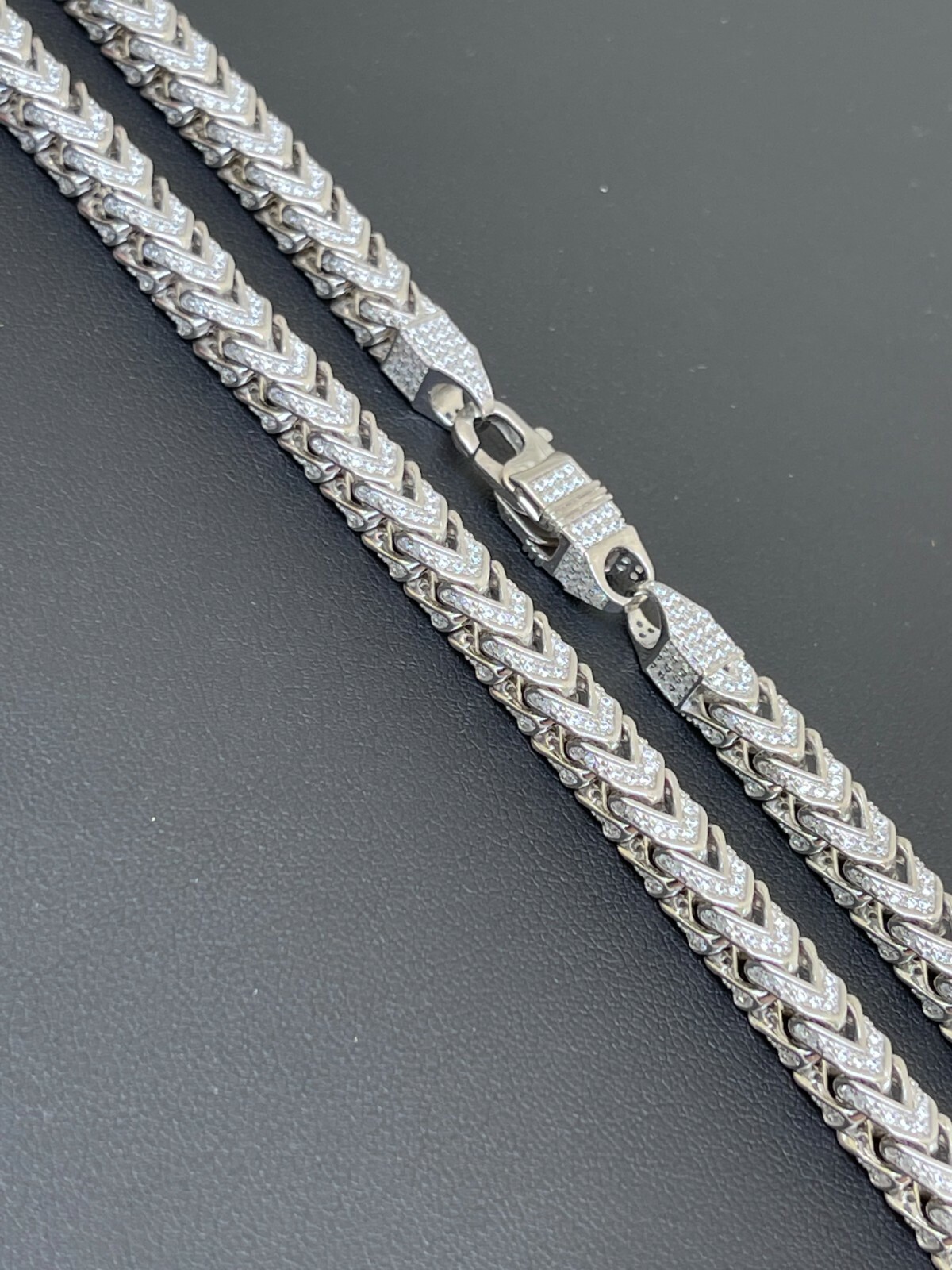 Pre-owned Silver Real Solid 925 Sterling  Men's Franco Chain 6mm Thick Iced Cz 18-30"