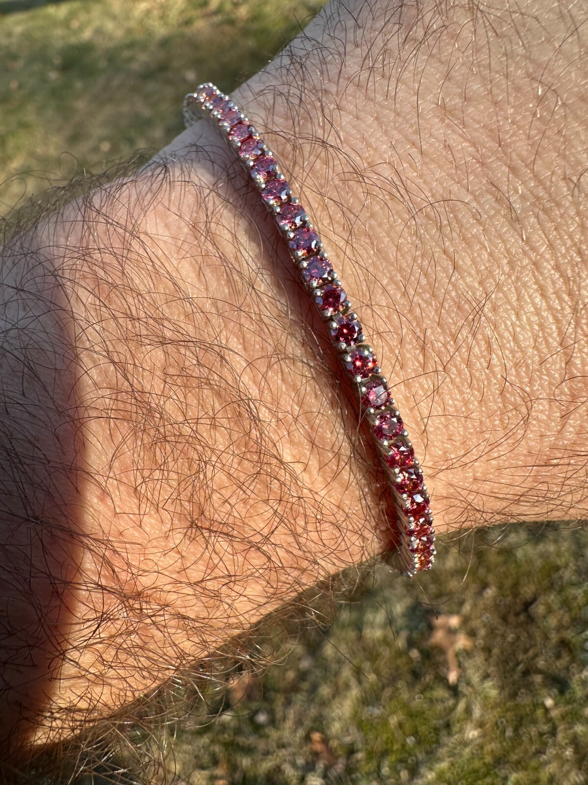 Pre-owned Silver Real Iced Pink Moissanite 3mm Tennis Bracelet 925  Pass Diamond Tester