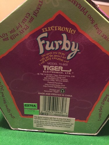 Furby 1998 Brown Tiger W/ Blue Eyes Model 70-800 Unopened Interactive Toy C3