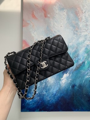 CHANEL Small Classic Double Flap Bag Shiny Black Caviar SHW  New/receipt 2024