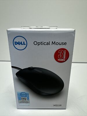 NEW Dell Optical Mouse MS116 (9275-bbcb).Black USB Scroll Wheel Genuine for PC L