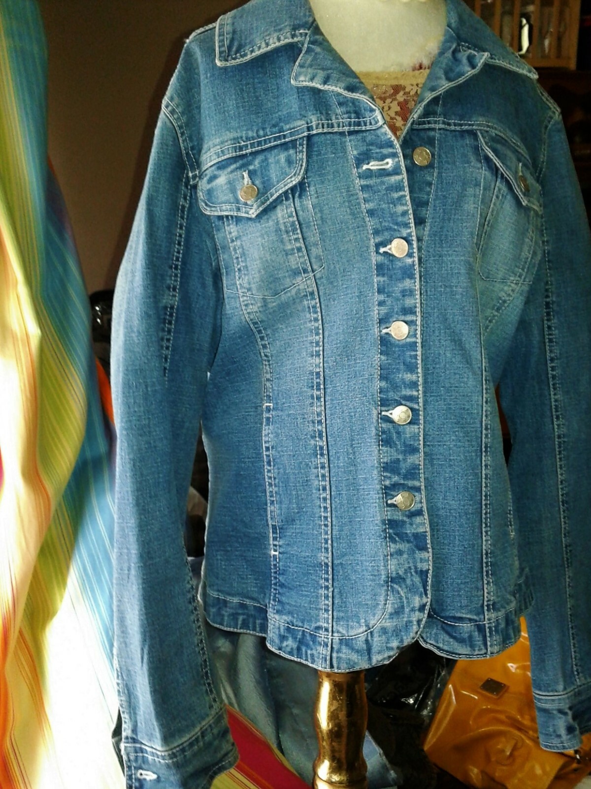 Women Denim Jacket Live A Little Brand V Collar Front ...