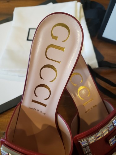 Pre-owned Gucci Nwb  Women's Leather Shoes Malaga Kid With Gg Logo Red  39 Us 9