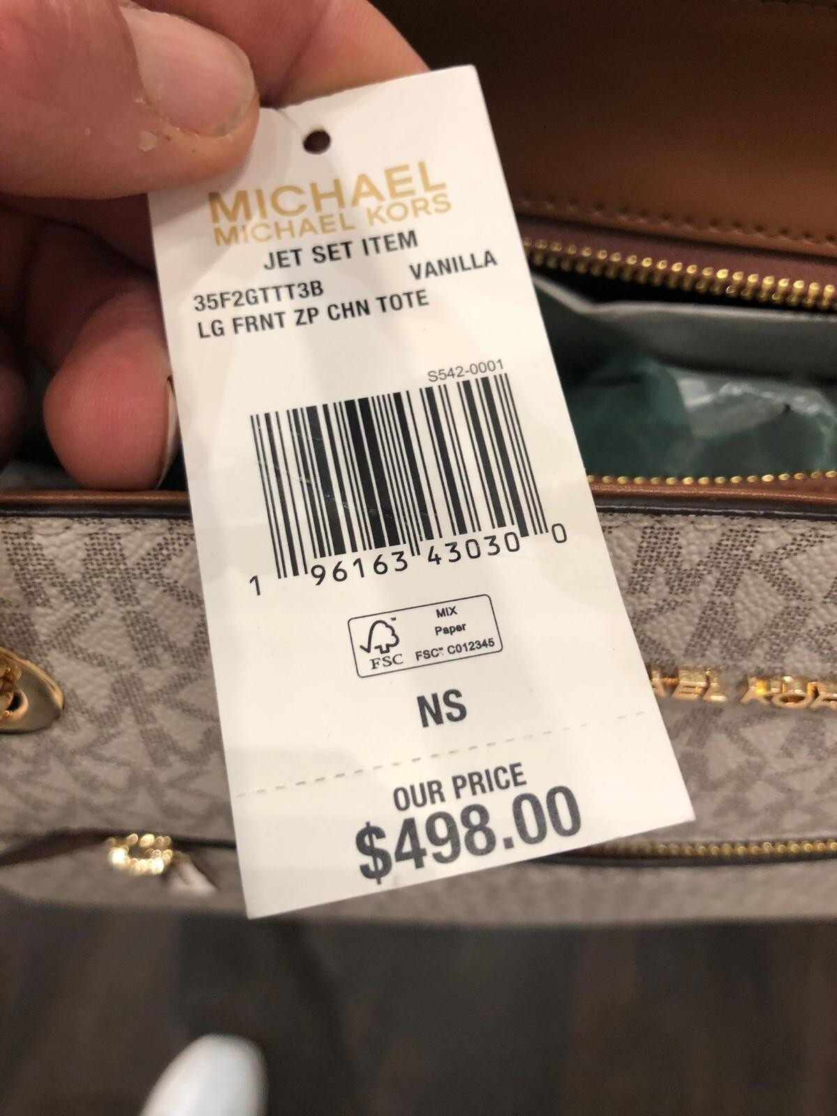 MICHAEL KORS JET SET ITEM LARGE FRONT POCKET CHAIN TOTE BAG PURSE MK - VANILLA