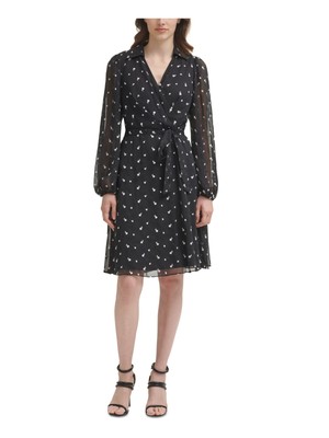 

Женское черное вечернее платье с запахом выше колена DKNY с длинными рукавами и искусственным запахом, Черный
