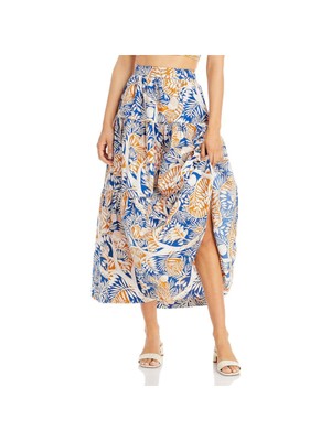 

Синяя многоуровневая юбка макси-трапеция STAUD с молнией и принтом, Синий