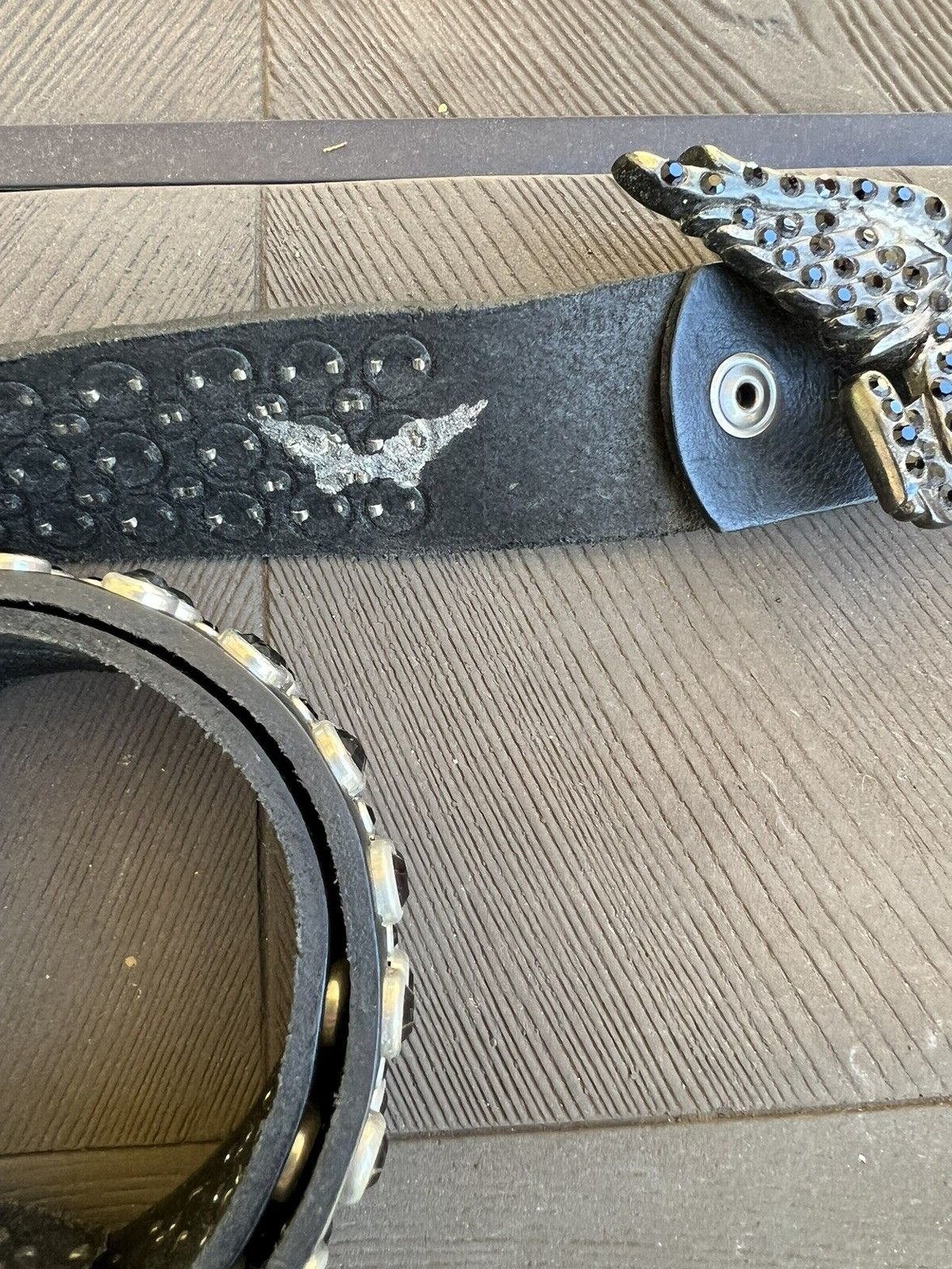 Pre-owned Handmade Robins Jean Hand Made Leather Belt With Black Stone Studs 100% Made In Italy