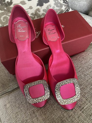 Roger Vivier Chips Strass Women's Pink Satin Flats Size 37