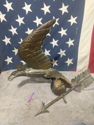VINTAGE COPPER EAGLE WEATHERVANE WITH SPHERES AND DIRECTIONALS.