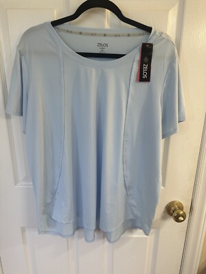 NWT ZELOS Women s Athletic Shirt 1X Curvy Blue Short Sleeve