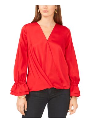 Женский красный топ с оборками на манжетах и длинным рукавом VINCE CAMUTO для работы с искусственным запахом S
