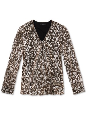 

ALFANI Женский серебряный топ с длинным рукавом и V-образным вырезом Размер