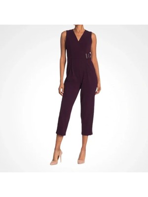 

Женский бордовый укороченный комбинезон без рукавов CALVIN KLEIN с поясом, Burgundy