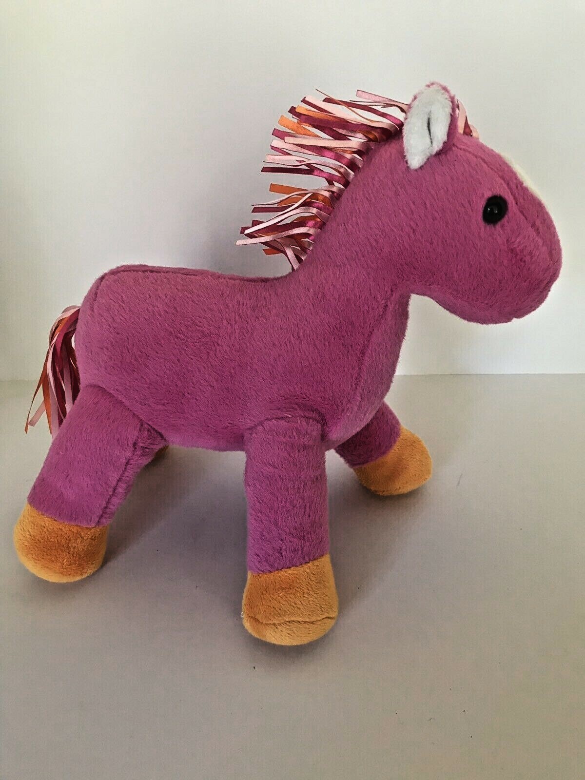 Animal Adventure plush pink and orange horse with ribbon mane and tail 2013 10