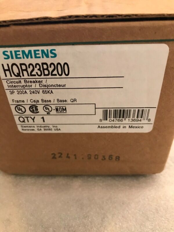 HQR23B200 Siemens 200 Amp 3 Pole 240 Volt HQR2 65K Aic QR23B200