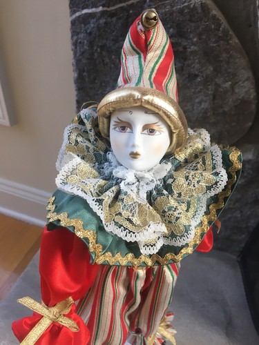 Vintage Porcelain Clown Doll w Stand