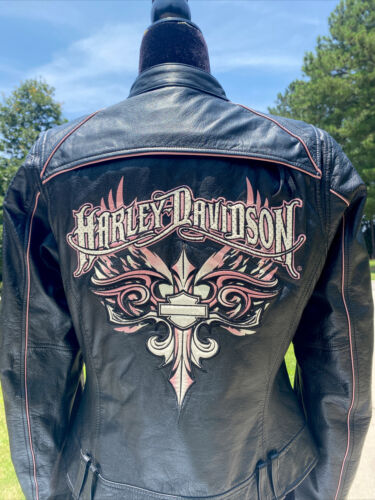 Harley Davidson Women TEMPEST Leather Jacket Black Pink Harley Davidson Women TEMPEST Leather Jacket Black Pink