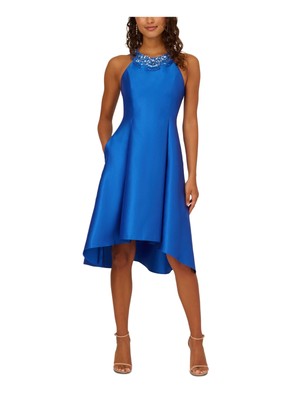 ADRIANNA PAPELL Womens Blue Skirt Hem Lined Sleeveless Formal Dress 4