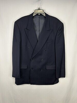 Jones New York Mens Blazer Double Breasted Navy Blue Suit Jacket Sport Coat 42R