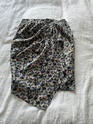 Lovely Clements Ribeiro Blue Grey Tan Wrap Look Gathered Silky Skirt Size M 12