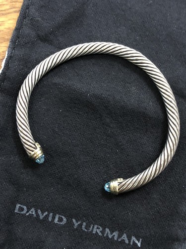 Classic David Yurman Sterling Cable 14k Gold Sapphire cuff Bracelet Read!