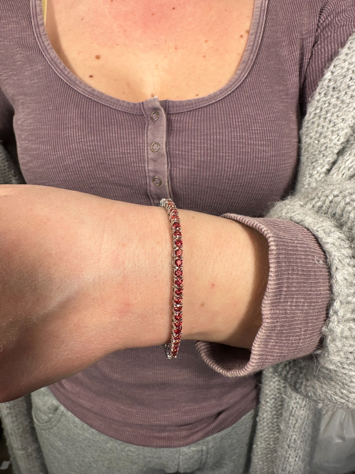 Pre-owned Silver Real Iced Ruby Red Moissanite 3mm Tennis Bracelet 925  Pass Diamond Test