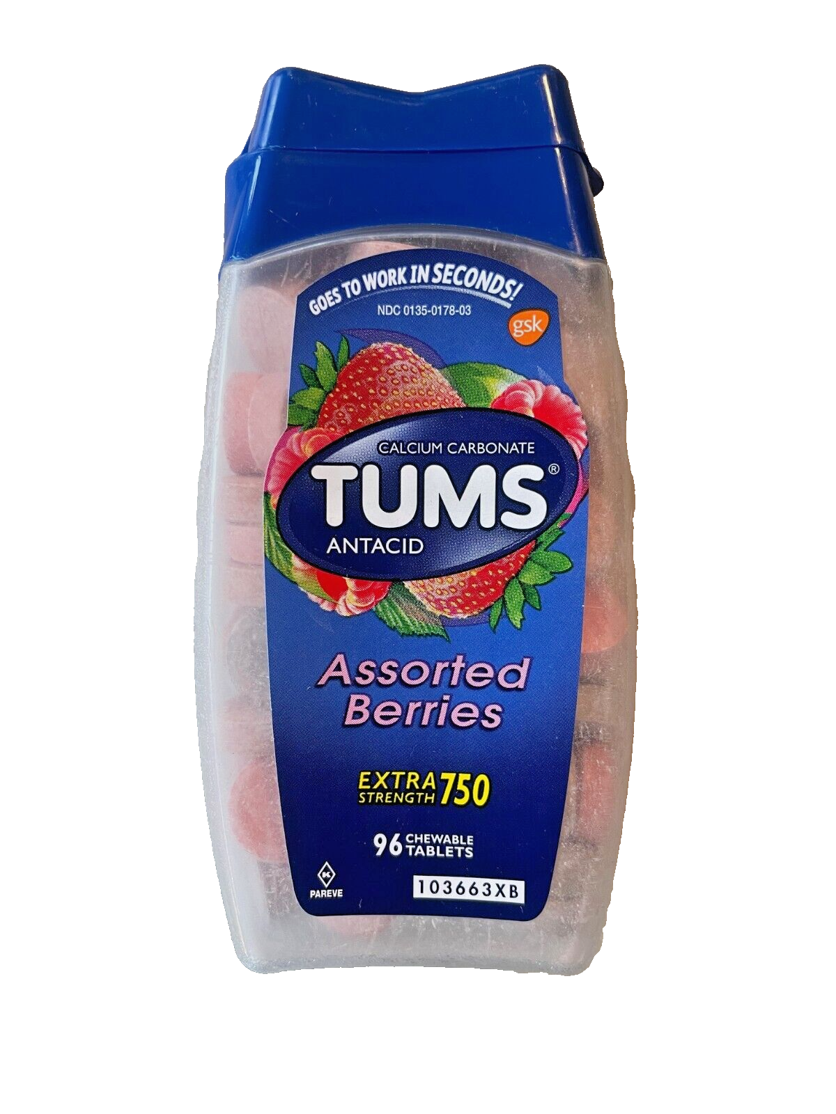 Tums Extra Strength Antacid Calcium Supplement Assorted Berries - 96 Tablets