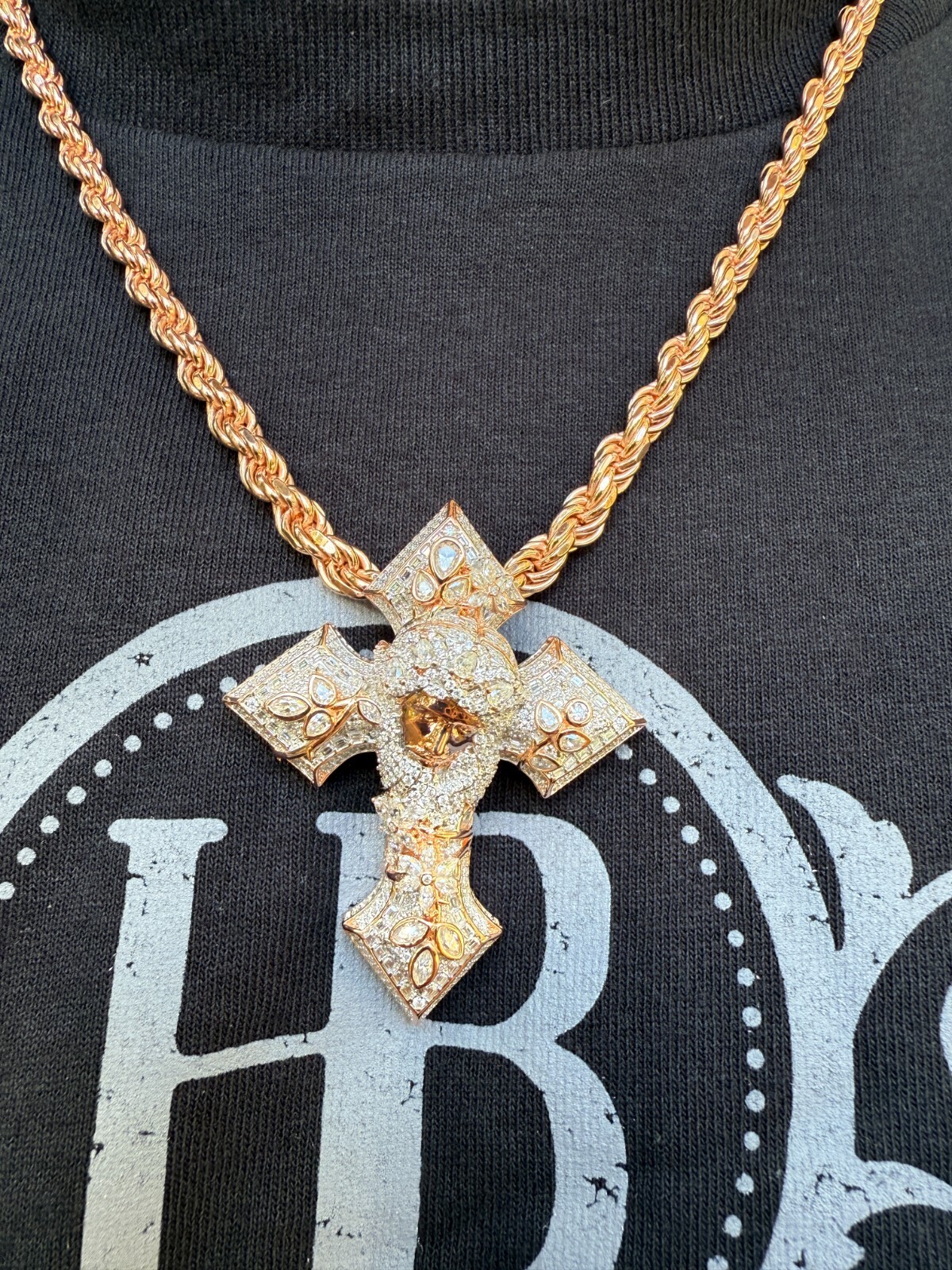 Pre-owned Hip Hop Moissanite 3d Cross Jesus Face Pendant Iced Necklace Real 925 Silver / 14k Gold In White