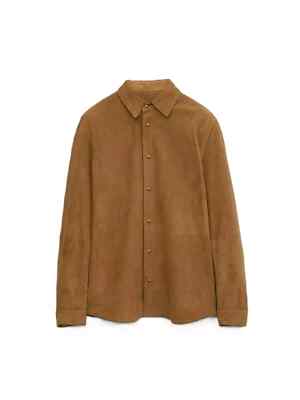 Men s Real Soft Suede Leather Trucker New Jacket Brown Button Shirt Trendy Warm