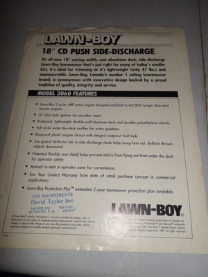 Vintage Original Factory Lawn-Boy 1987  Mower  model 3060 Brochure