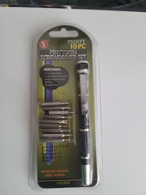 New 10pc Precision Screwdriver Bit Set - Torx, Star, Phillips # 7526TT