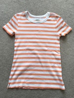Old Navy Womens White Peach Gold Striped Short Sleeve Shirt Size XS NWOT